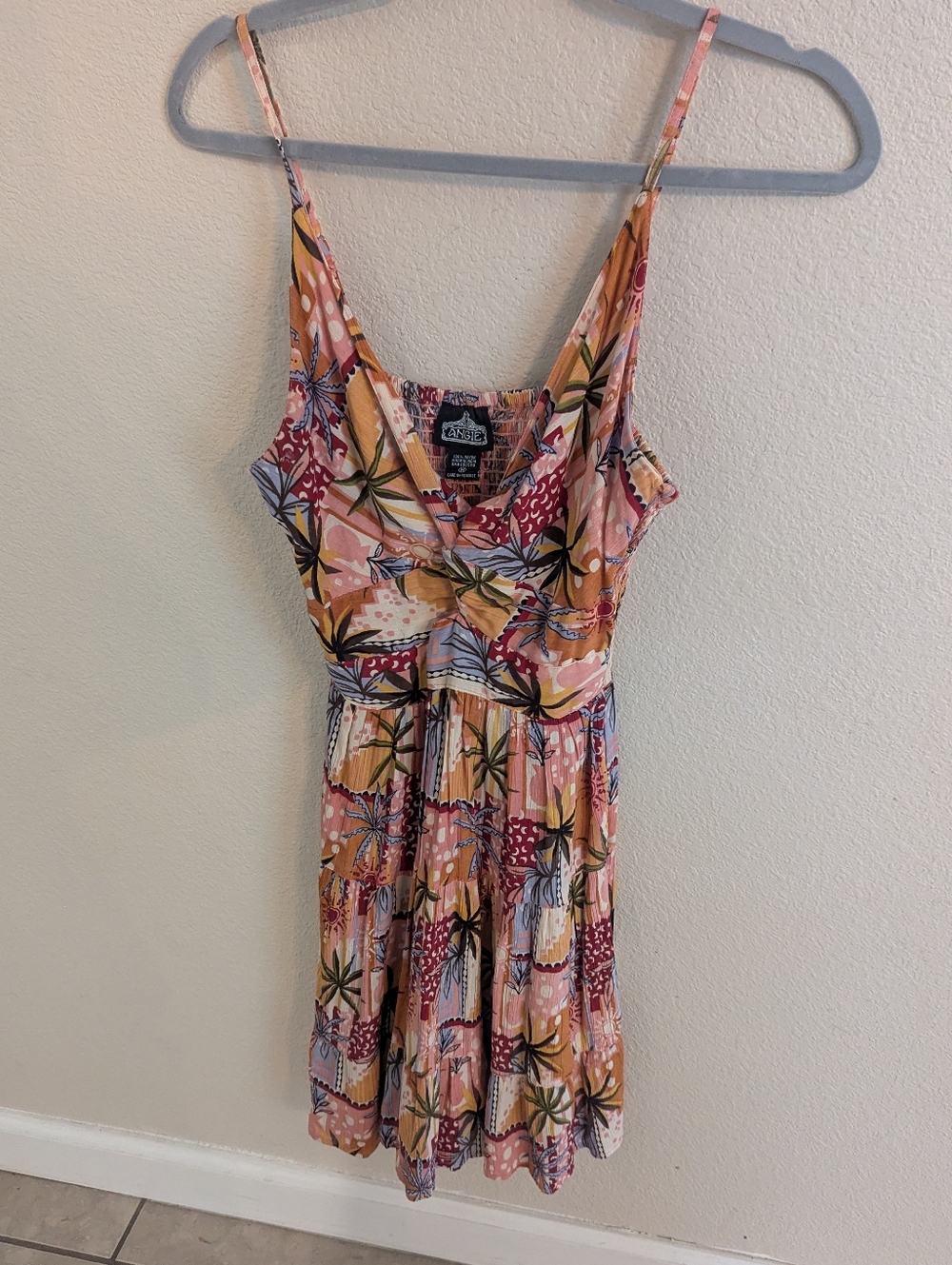 Angie Pink Multi Tropical Print Mini Dress